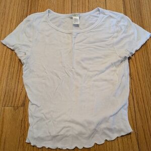 Bozzolo Light Blue Ribbed Short-Sleeve Scoop Neck Top